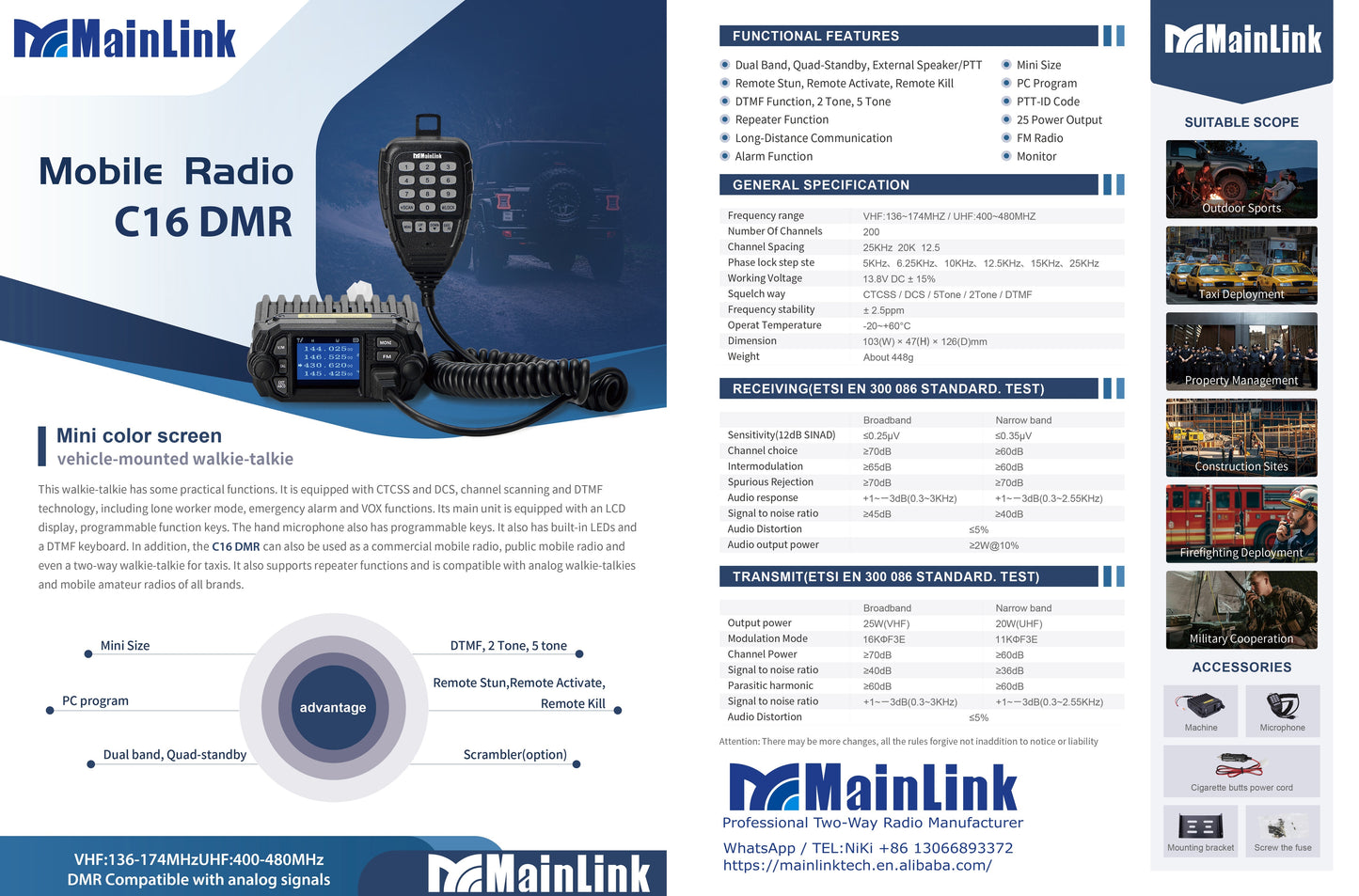 Dual Mode Digital Analog Dmr Mobile Radio