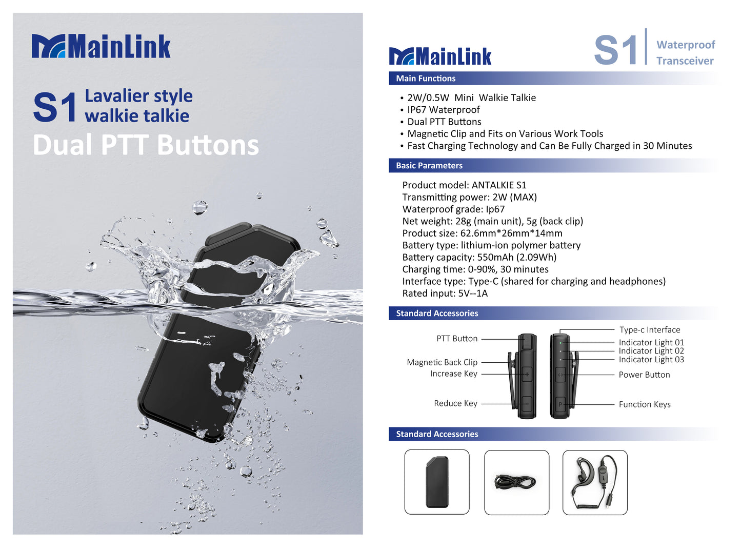 Mini Earhook Walkie Talkie